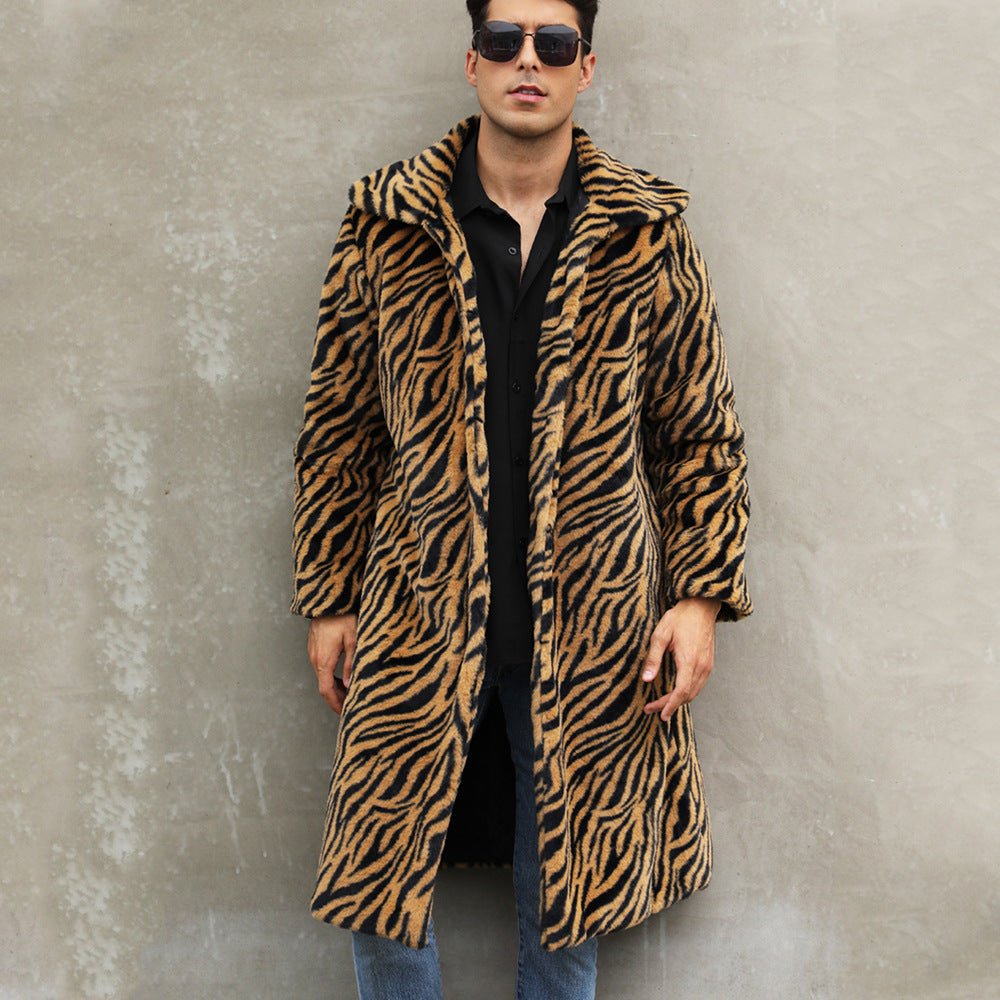 Men's Square Collar Imitation Fur Long Coat Overcoat 2668south