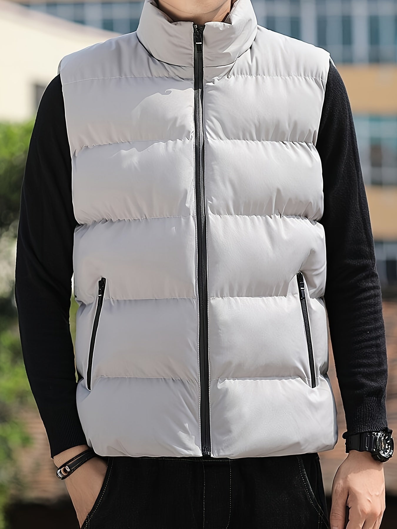 Men's Stand-up Collar Shoulder Sleeveless Vest, Fall And Winter Thickened Warm Slim Comfortable Loose Warm Simple Windproof Jacket 2668south