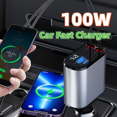 Metal Car Charger 100W Super Fast Charging Car Cigarette Lighter USB And TYPE-C Adapter 2668south