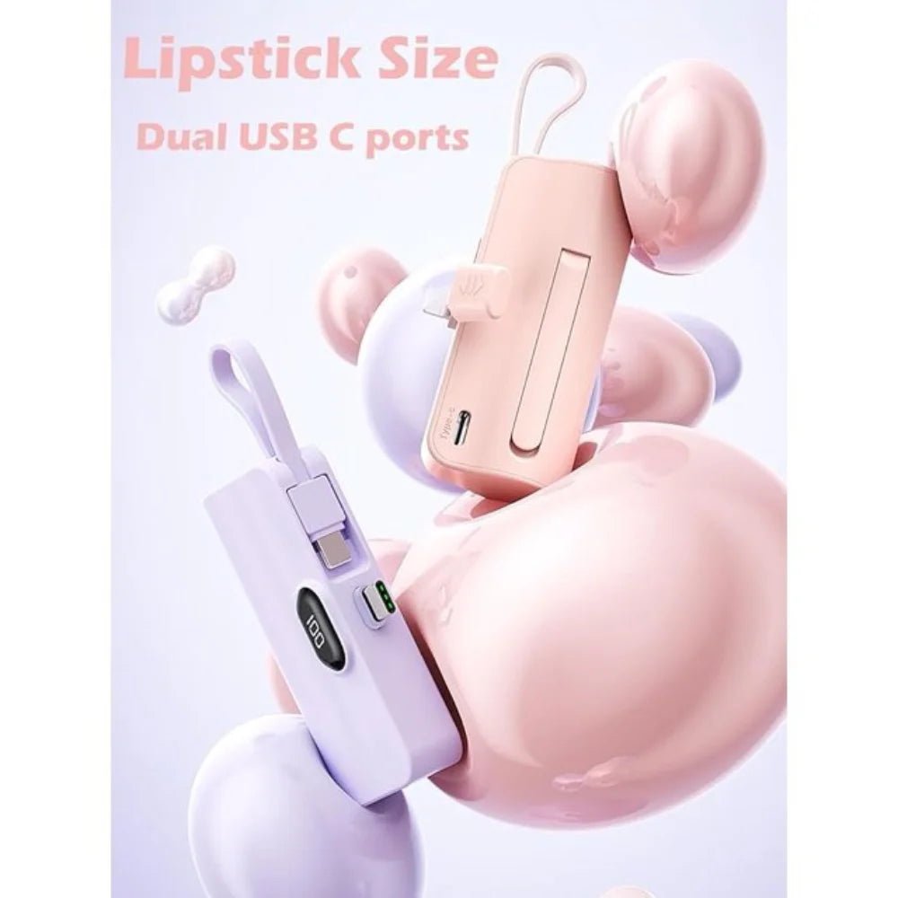 Mini Power Bank,Capsule Power Phone Charger 5500Mah,Portable Charger with Dual USB-C Ports for Iphone 15/15 Plus/15 Pro/15 Pro Max/Android Phone/Samsung/Moto/Lg Etc (Pink) 2668south