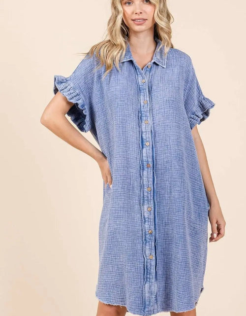 Load image into Gallery viewer, Mittoshop Mineral Wash Cotton Gauze Mini Shirt Dress 2668south
