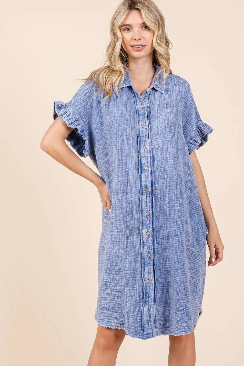 Mittoshop Mineral Wash Cotton Gauze Mini Shirt Dress 2668south