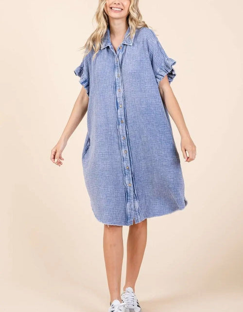 Load image into Gallery viewer, Mittoshop Mineral Wash Cotton Gauze Mini Shirt Dress 2668south
