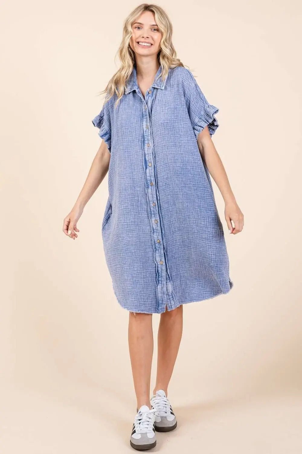 Mittoshop Mineral Wash Cotton Gauze Mini Shirt Dress 2668south