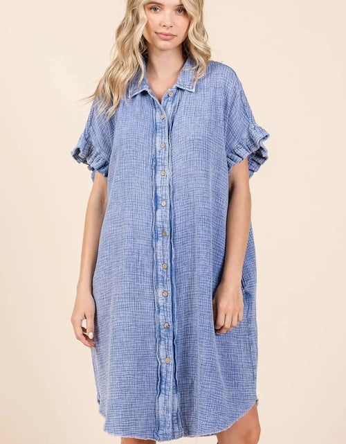 Load image into Gallery viewer, Mittoshop Mineral Wash Cotton Gauze Mini Shirt Dress 2668south
