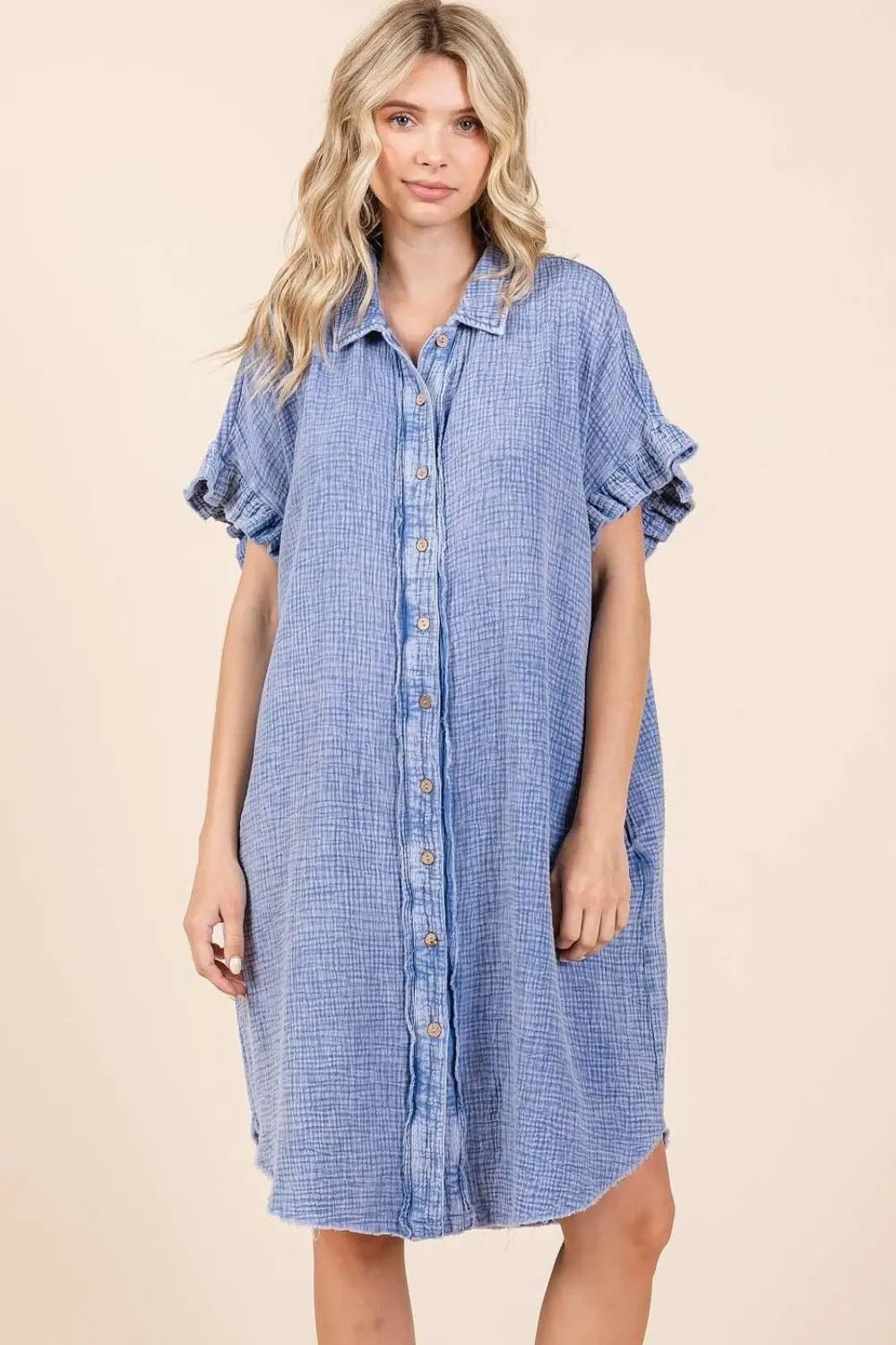 Mittoshop Mineral Wash Cotton Gauze Mini Shirt Dress 2668south