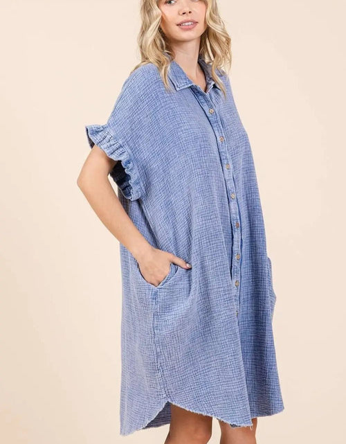 Load image into Gallery viewer, Mittoshop Mineral Wash Cotton Gauze Mini Shirt Dress 2668south
