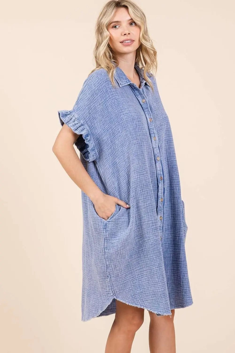 Mittoshop Mineral Wash Cotton Gauze Mini Shirt Dress 2668south