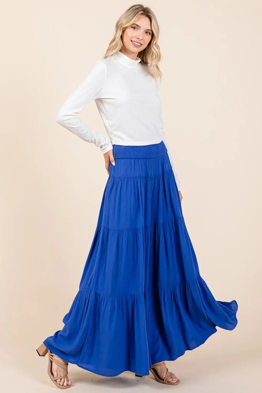 Mittoshop Tier Detail Smocked Elastic Waist Wide Leg Pants 2668south