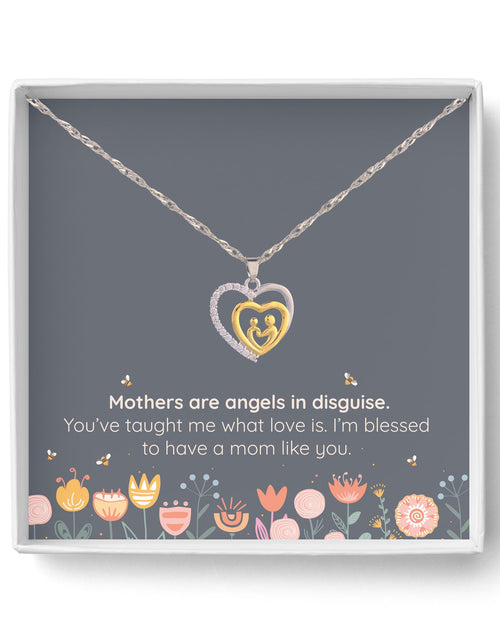 Load image into Gallery viewer, Mother and Child Pave Heart Pendant Necklace 2668south
