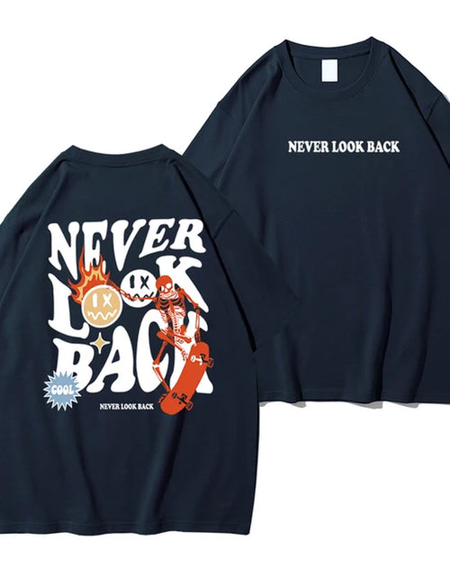 Load image into Gallery viewer, Never Look Back Creative Smile Skull Printing Cartoons Street Print Tshirt Man Loose Tee Clothes Cotton Crewneck Tops T-Shirt 2668south
