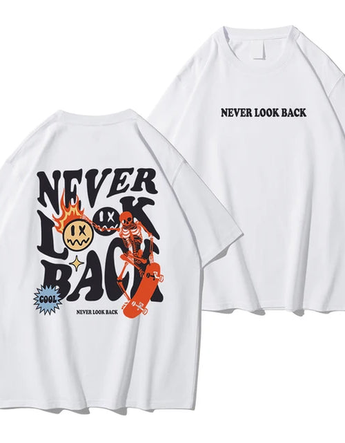 Load image into Gallery viewer, Never Look Back Creative Smile Skull Printing Cartoons Street Print Tshirt Man Loose Tee Clothes Cotton Crewneck Tops T-Shirt 2668south
