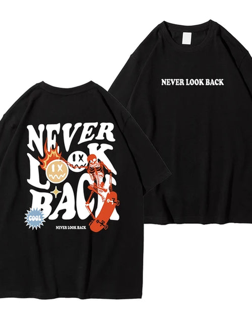 Load image into Gallery viewer, Never Look Back Creative Smile Skull Printing Cartoons Street Print Tshirt Man Loose Tee Clothes Cotton Crewneck Tops T-Shirt 2668south
