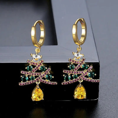 New Christmas Tree Earrings With Colorful Rhinestones Fashion Personality Shining Earrings Gift For Women Jewelry 2668south