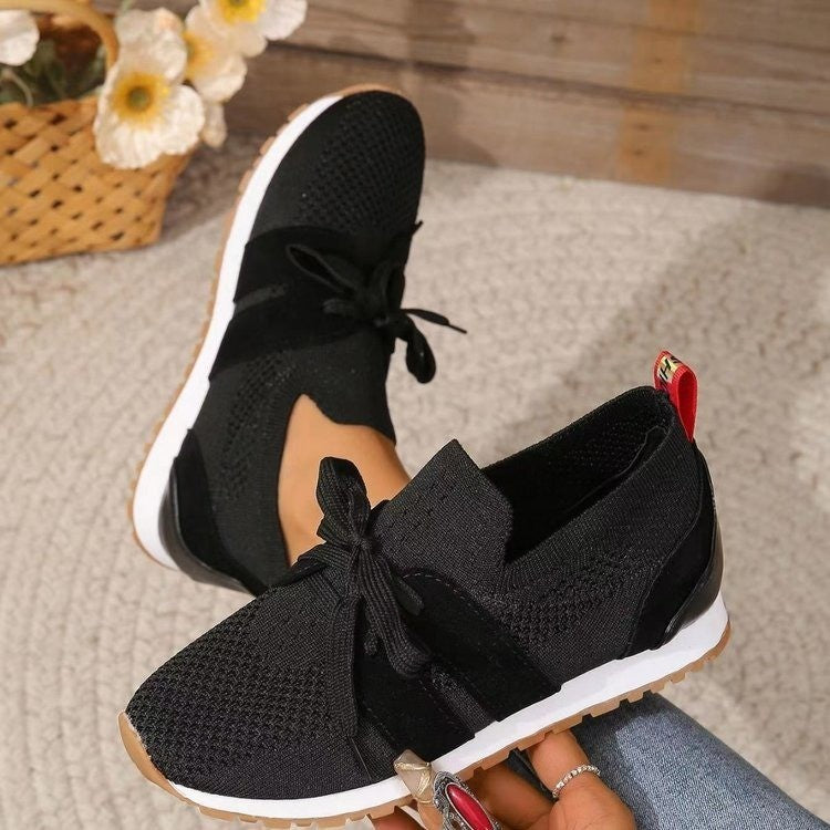 New Lace Up Mesh Flats Shoes For Women Breathable Casual Breathable Walking Wedges Shoes 2668south