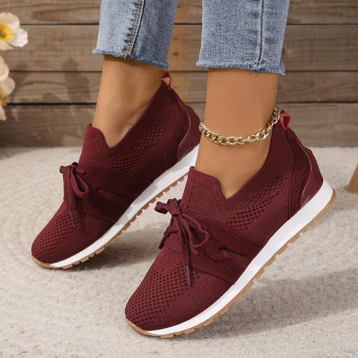 New Lace Up Mesh Flats Shoes For Women Breathable Casual Breathable Walking Wedges Shoes 2668south