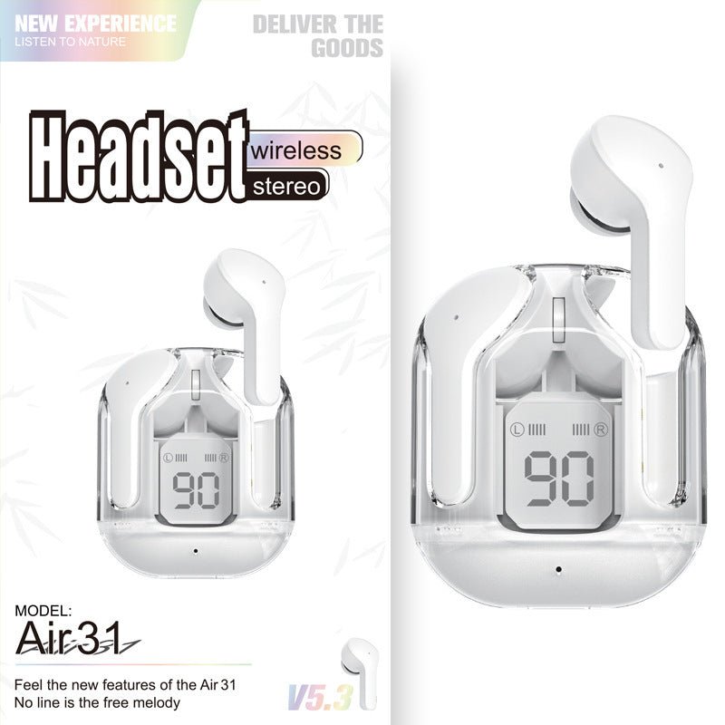 New Mini Transparent Wireless Bluetooth Headset Digital Display ENC Noise Reduction True Wireless Sports Music 2668south