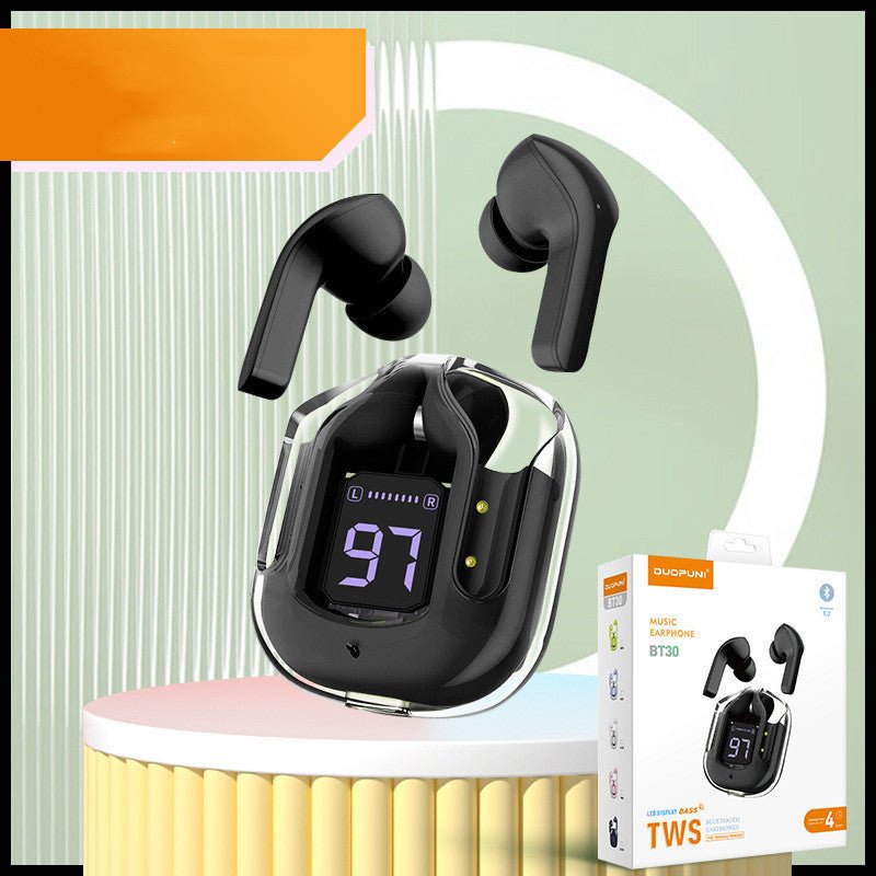 New Mini Transparent Wireless Bluetooth Headset Digital Display ENC Noise Reduction True Wireless Sports Music 2668south