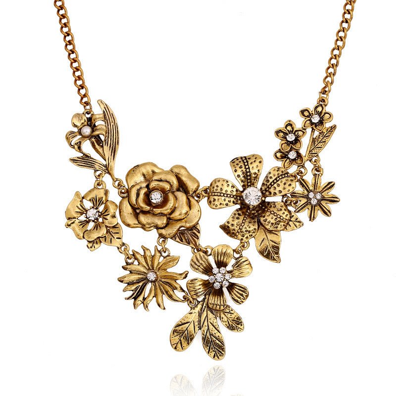 New Retro Diamonds Floral Necklace Fashion All-match 2668south