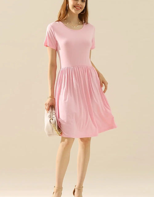 Load image into Gallery viewer, Ninexis Full Size Round Neck Ruched Dress with Pockets 2668south
