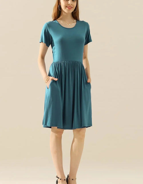 Load image into Gallery viewer, Ninexis Full Size Round Neck Ruched Dress with Pockets 2668south
