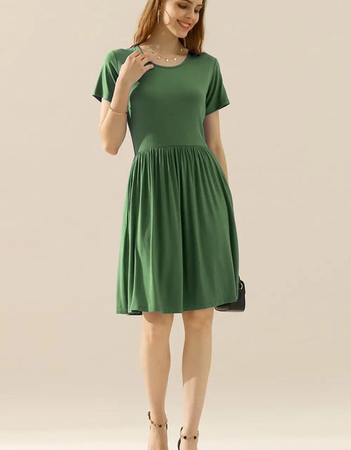 Load image into Gallery viewer, Ninexis Full Size Round Neck Ruched Dress with Pockets 2668south
