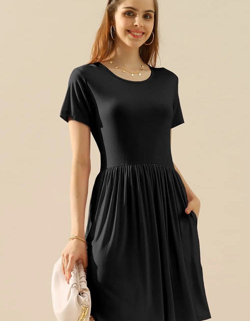 Load image into Gallery viewer, Ninexis Full Size Round Neck Ruched Dress with Pockets 2668south
