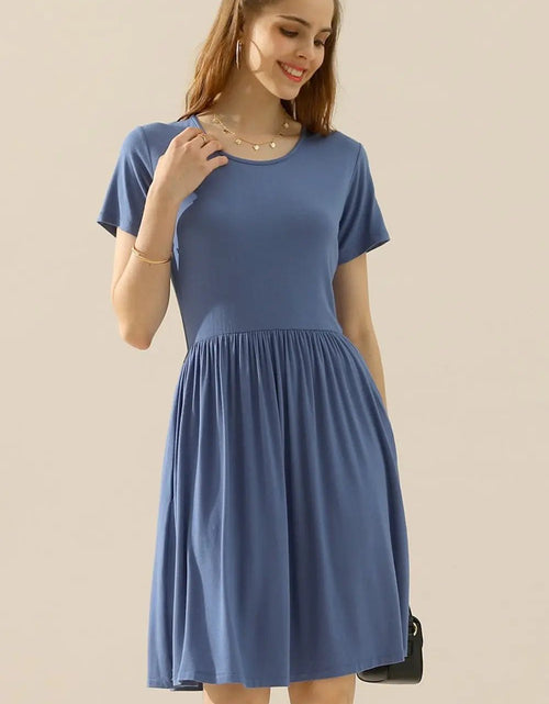 Load image into Gallery viewer, Ninexis Full Size Round Neck Ruched Dress with Pockets 2668south
