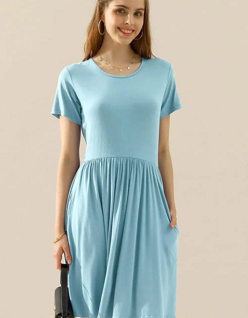 Load image into Gallery viewer, Ninexis Full Size Round Neck Ruched Dress with Pockets 2668south
