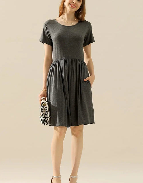 Load image into Gallery viewer, Ninexis Full Size Round Neck Ruched Dress with Pockets 2668south
