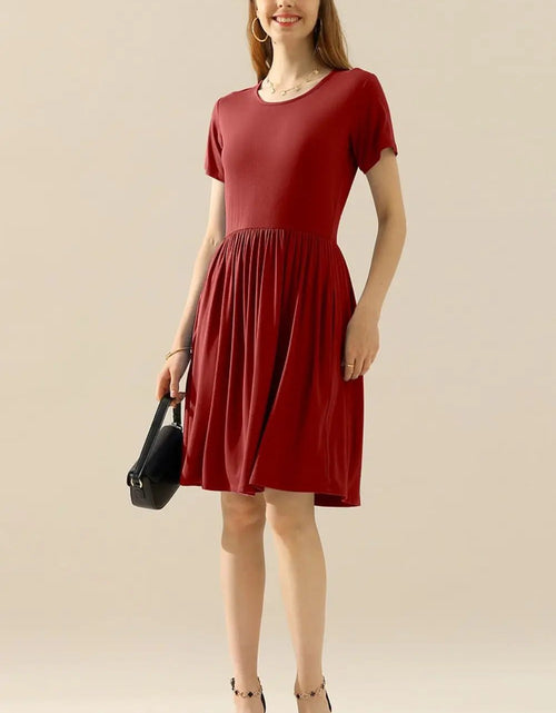 Load image into Gallery viewer, Ninexis Full Size Round Neck Ruched Dress with Pockets 2668south
