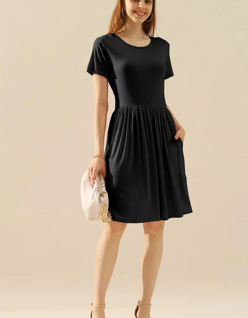 Load image into Gallery viewer, Ninexis Full Size Round Neck Ruched Dress with Pockets 2668south
