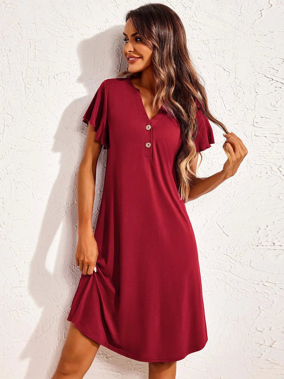 Notched Short Sleeve Lounge Dress 2668south