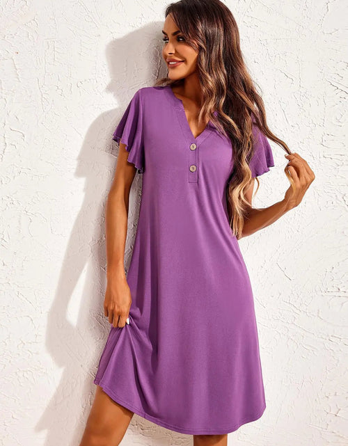 Load image into Gallery viewer, Notched Short Sleeve Lounge Dress 2668south
