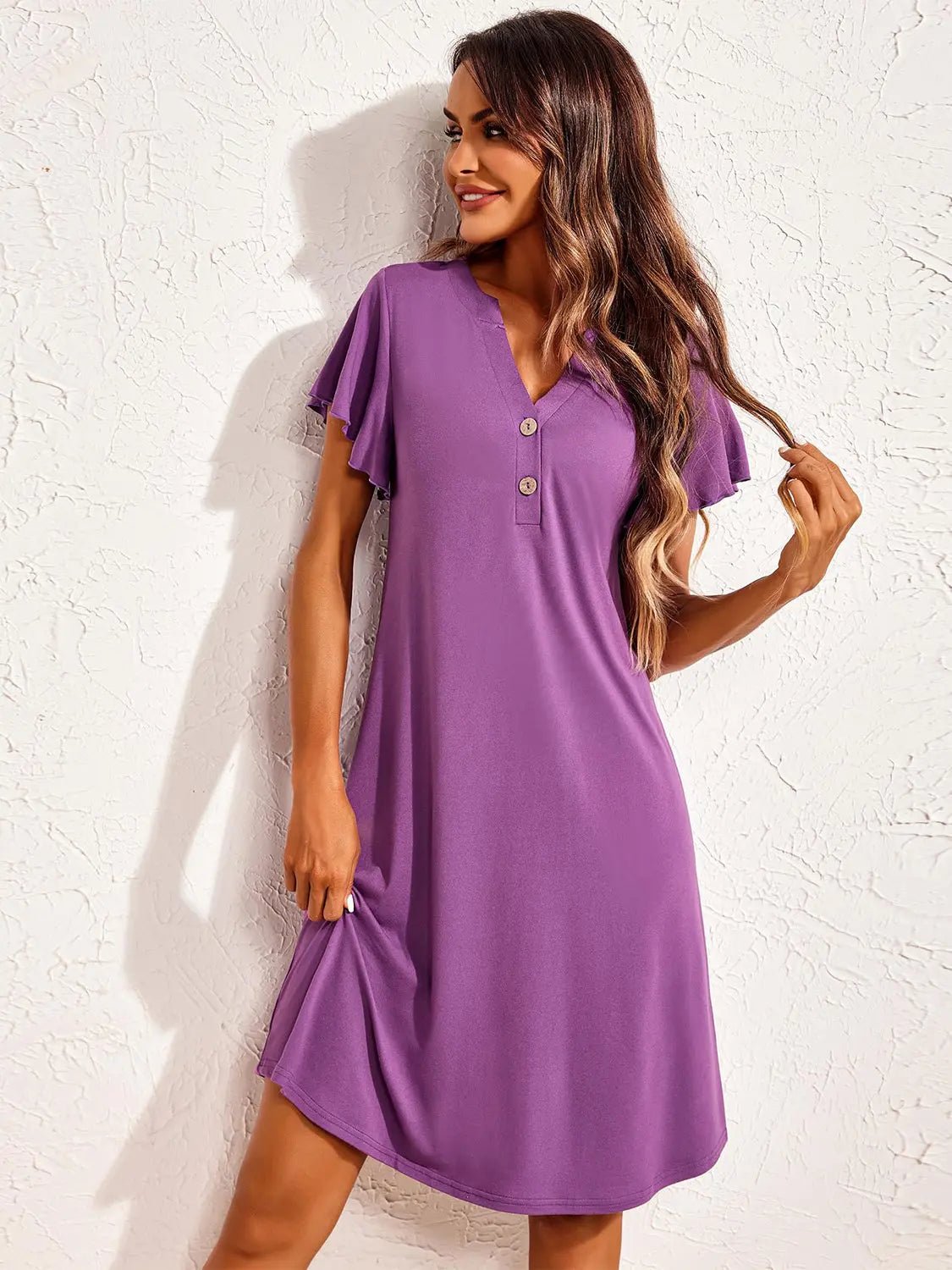 Notched Short Sleeve Lounge Dress 2668south