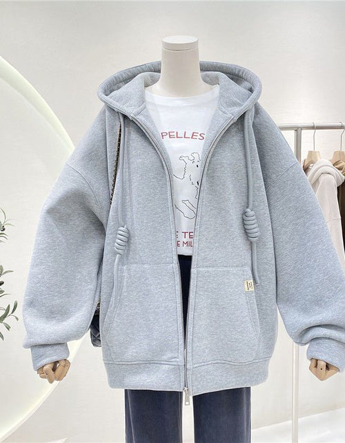 Load image into Gallery viewer, Women&#39;s White Fleece-lined Cardigan Sweater Hooded Coat My Store
