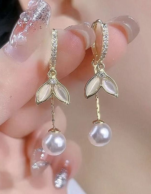 Load image into Gallery viewer, Opal Fishtail Pearl Tassel Earrings Women 2668south
