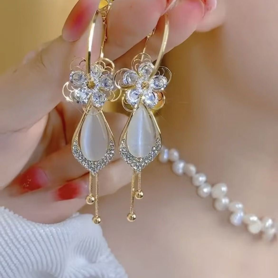 Opal Fishtail Pearl Tassel Earrings Women 2668south