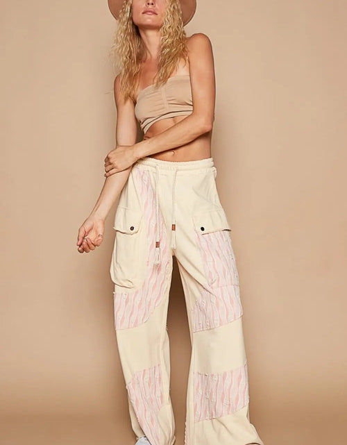 Load image into Gallery viewer, POL Crochet Contrast Drawstring Wide Leg Pants 2668south
