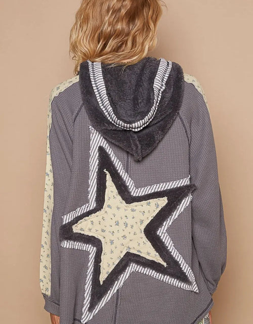 Load image into Gallery viewer, POL Half Zip Up Fleece Mix Back Star Patch Hoodie 2668south
