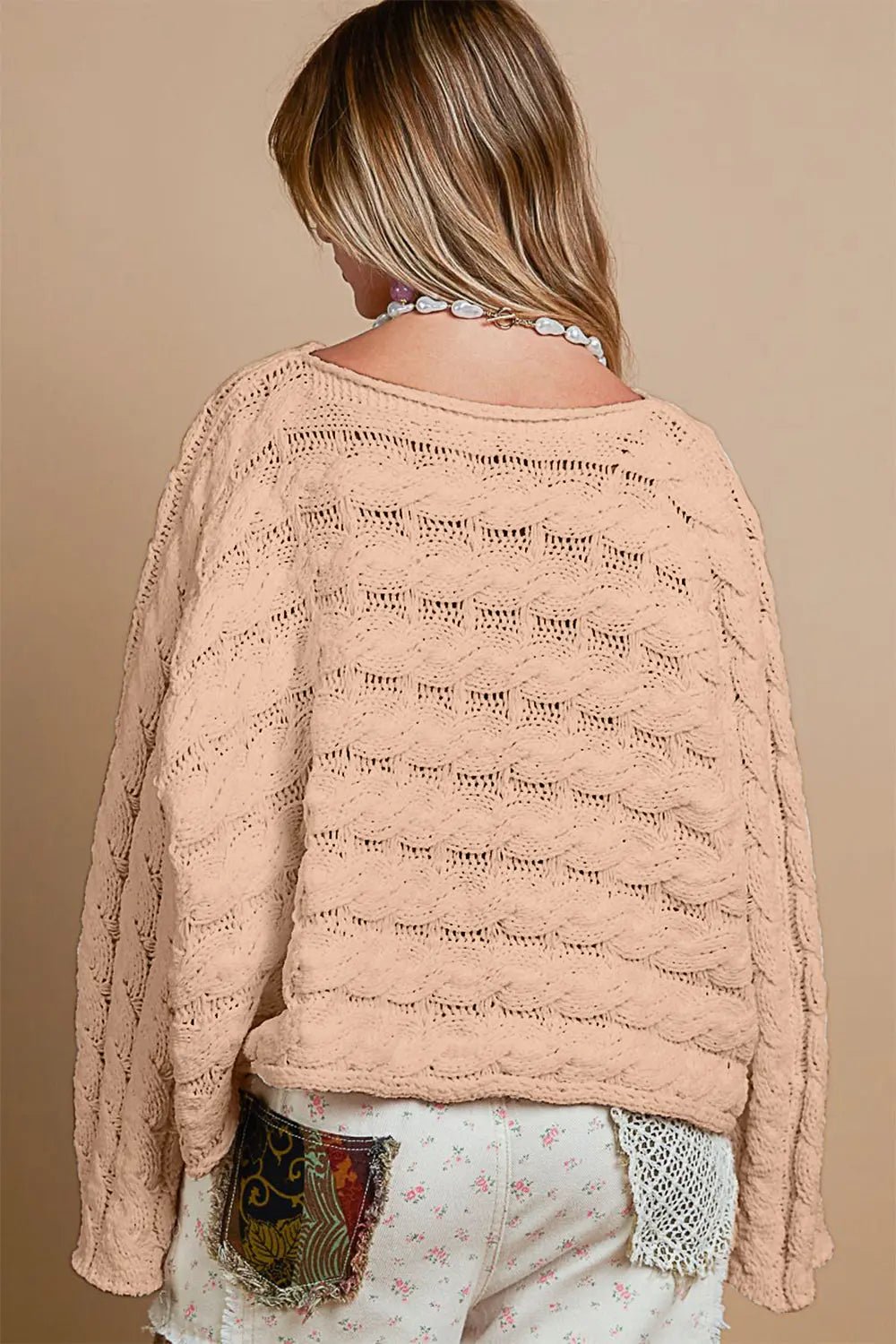 POL Round Neck Cable Knit Cropped Sweater 2668south