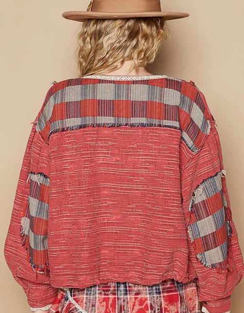 Load image into Gallery viewer, POL Round Neck Long Sleeve Plaid Shirt 2668south
