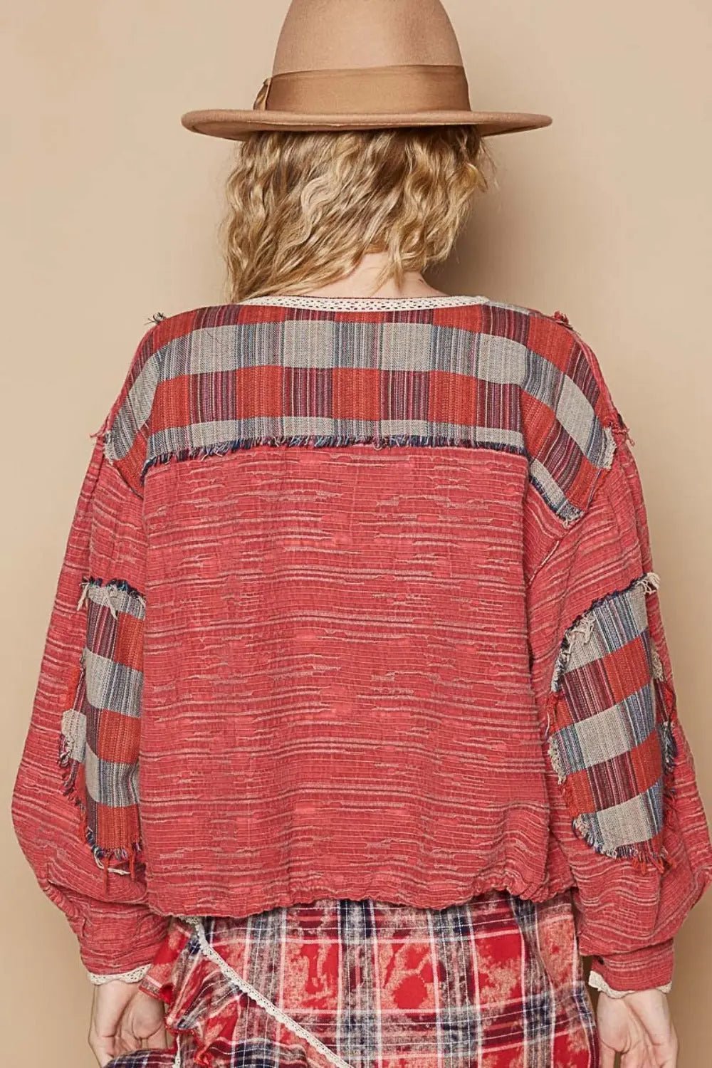 POL Round Neck Long Sleeve Plaid Shirt 2668south