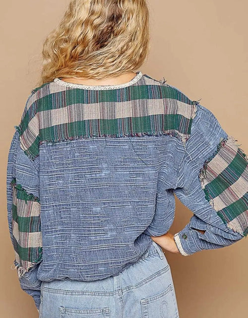 Load image into Gallery viewer, POL Round Neck Long Sleeve Plaid Shirt 2668south
