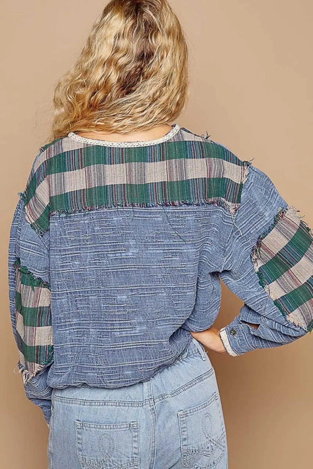 POL Round Neck Long Sleeve Plaid Shirt 2668south