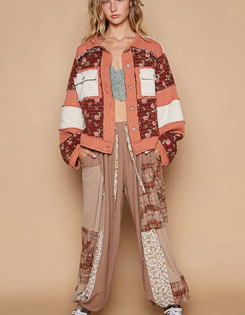 Load image into Gallery viewer, POL Washed Jacquard Color Block Jacket 2668south
