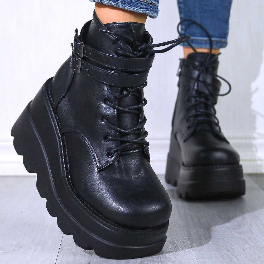 PU Leather Lace-Up Wedge Boots 2668south