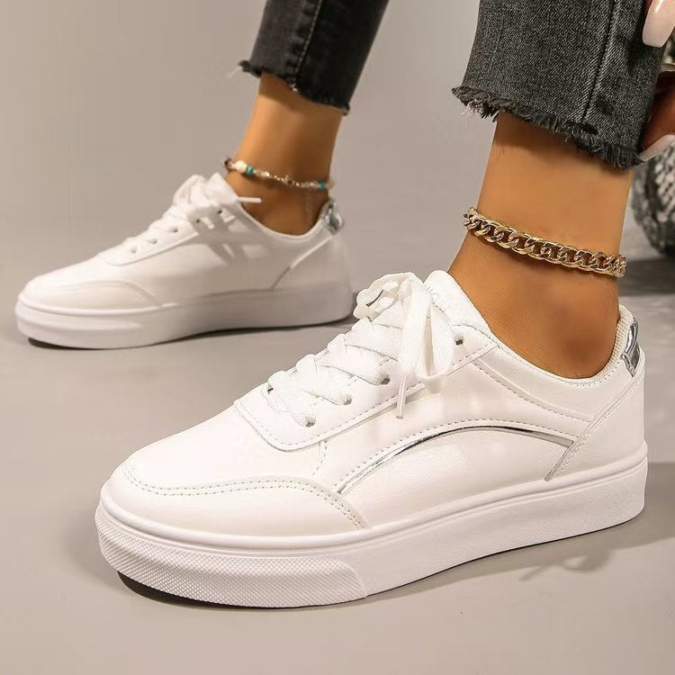 PU Leather Round Toe Flat Sneakers 2668south