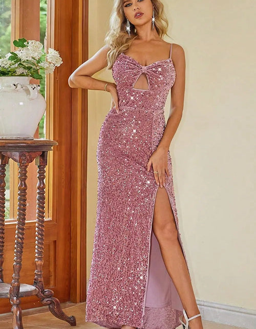 Load image into Gallery viewer, Party Sequin Slit Spaghetti Strap Dress 2668south
