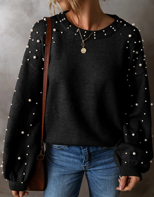 Load image into Gallery viewer, Pearl Detail Round Neck Long Sleeve Sweater 2668south
